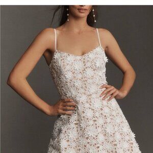 White Floral Lace Mini Dress with Spaghetti Straps